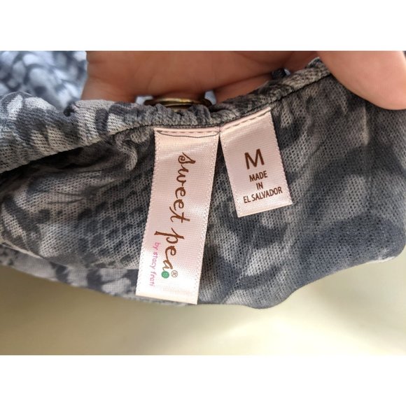 Anthropologie Sweet Pea Gray Maxi Dress M feather print one shoulder ruffles - Picture 5 of 5